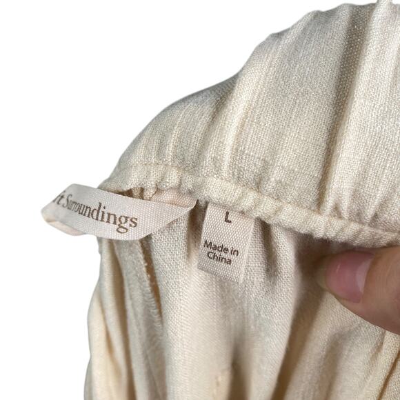 Soft Surroundings Cream Ivory Linen Blend Pull On Straight Leg Cargo Pants SZ L - Picture 7 of 8